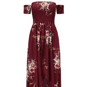 Floral Off The Shoulder Split Chiffon Maxi Dress